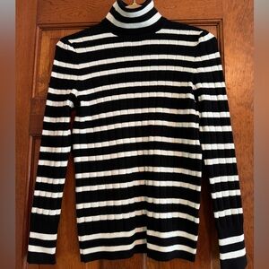 Talbots XS Petite Black and White Striped Turtleneck Sweater